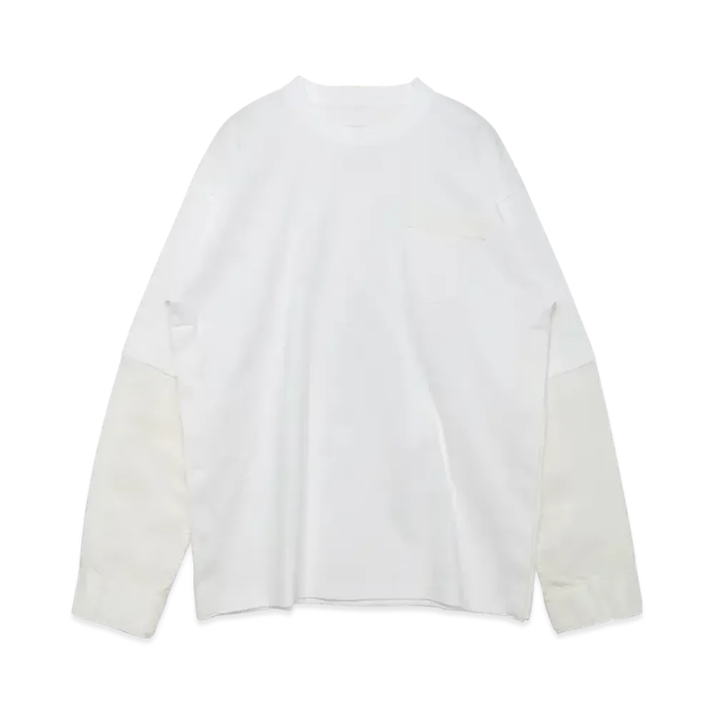 sacai Nylon Twill x Cotton Jersey L/S T-Shirt "White/Off White"