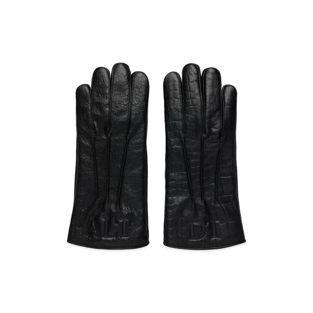 DENIM TEARS André Leon Talley Croc Embossed Leather Gloves "Black"