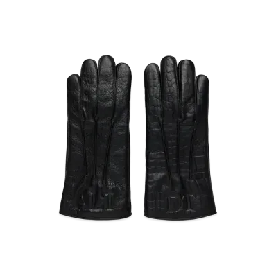 DENIM TEARS André Leon Talley Croc Embossed Leather Gloves "Black"