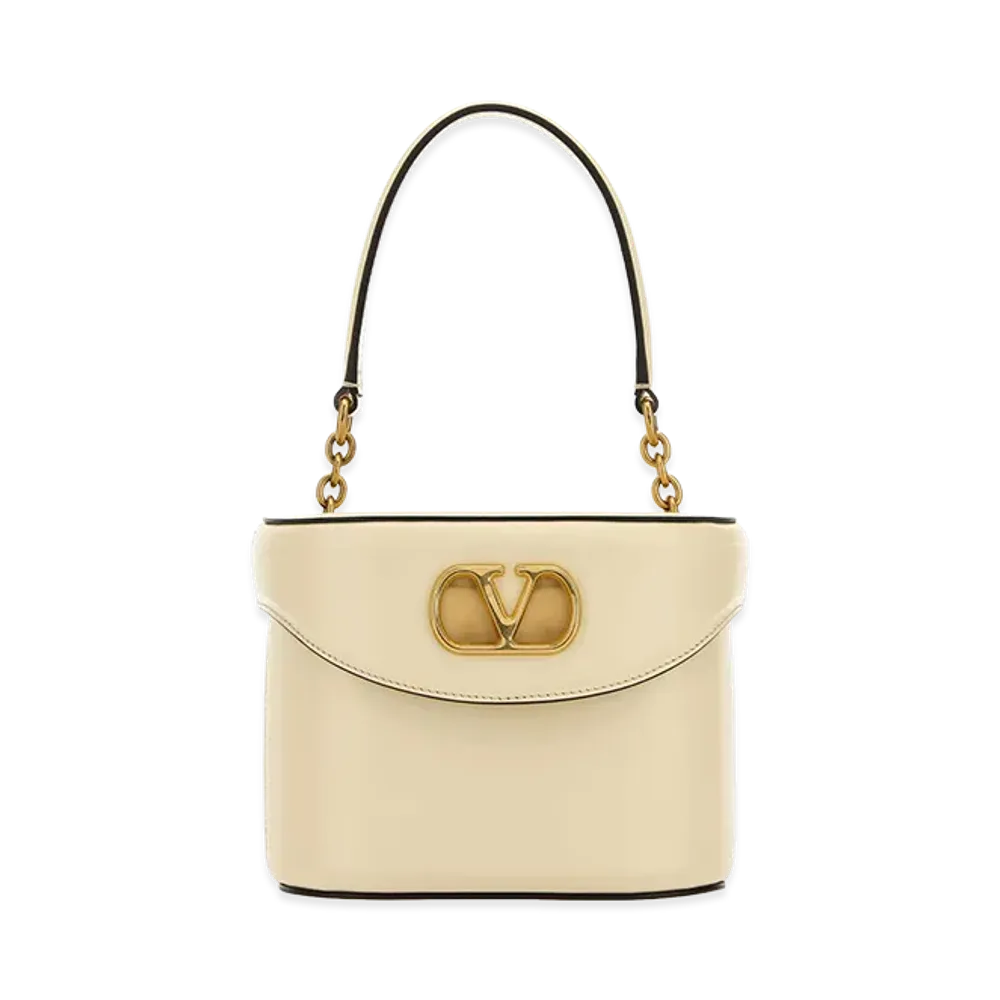 Valentino Women's Leather Vlogo Signature Bucket Bag "Ivory/White"