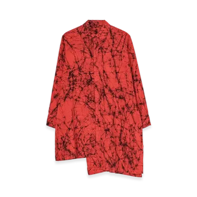 Yohji Yamamoto Batikk Lawn Backside Wraped Flare Blouse "Red"