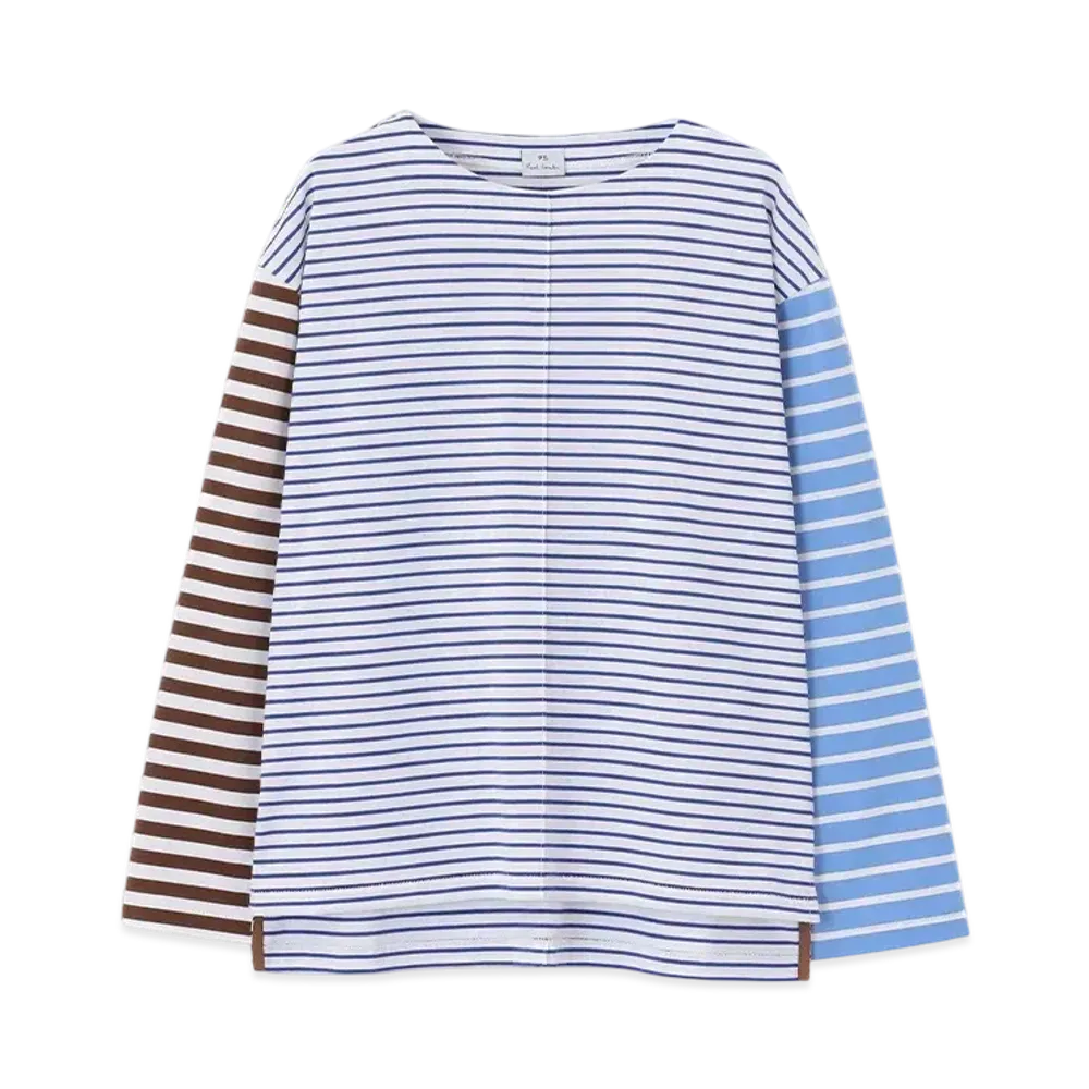 Paul Smith Women's Mixed Border Long Sleeve T-Shirt "Blue"