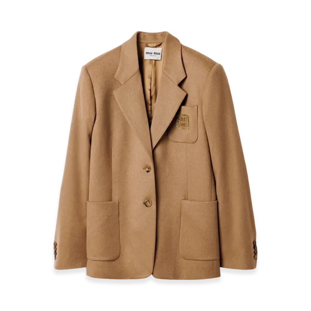 MIU MIU Women's Single-Breasted Camel Hair Jacket "Camel Brown"