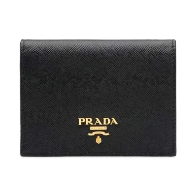 PRADA Small Saffiano Leather Wallet "Black/Pink"