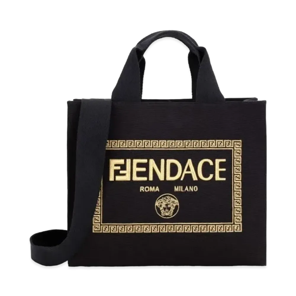 FENDI x Versace Fendace Embroidered Black Canvas Logo Shopper "Black"