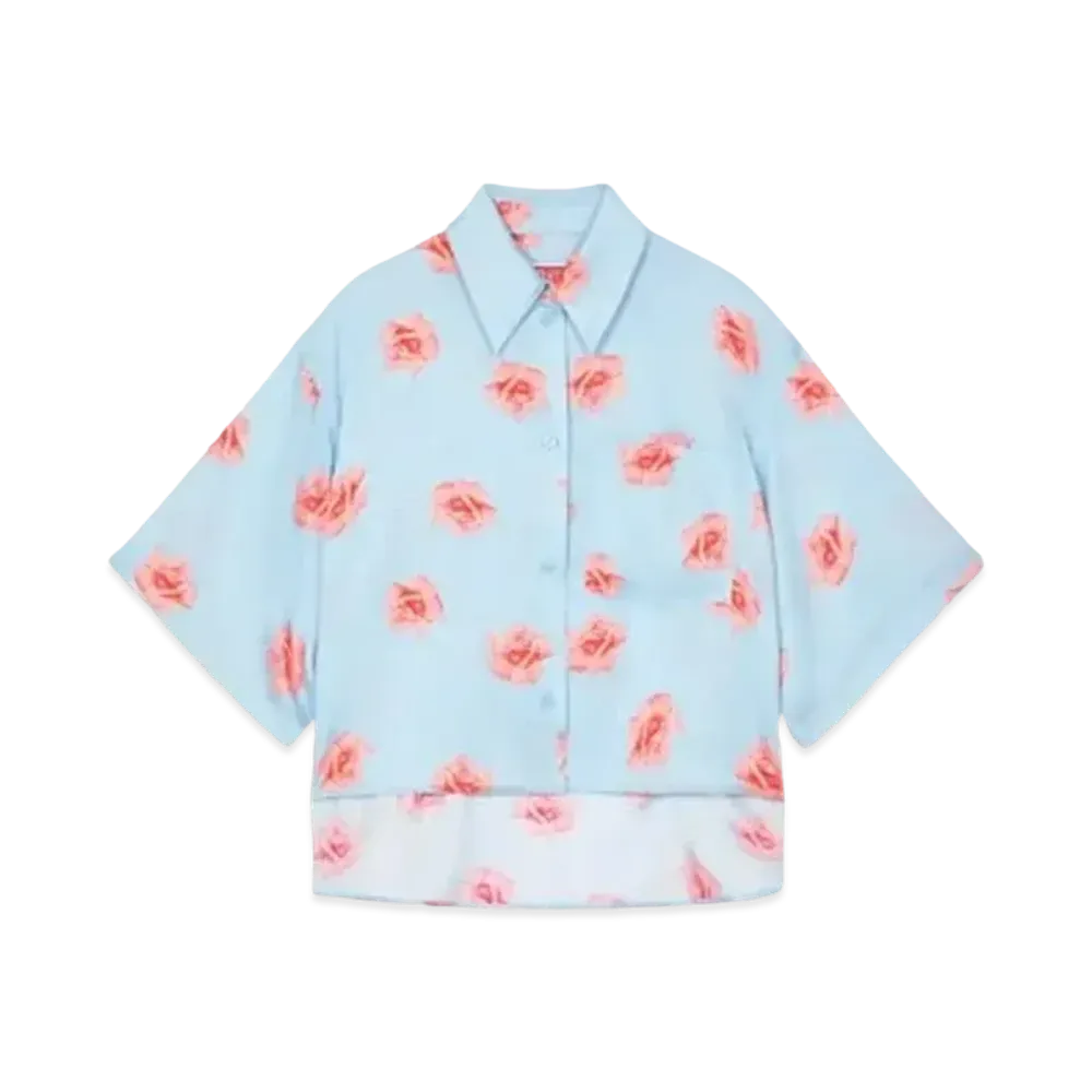 KENZO 'ROSE' Cropped Drop Shoulder Shirt "Light Blue"