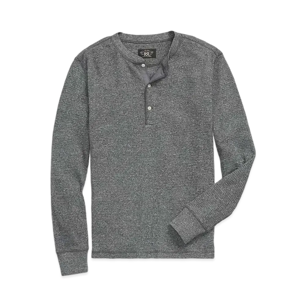 RRL Ralph Lauren Garment Dyed Waffle Knit Henly Shirt "Gray"