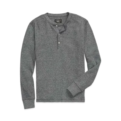 RRL Ralph Lauren Garment Dyed Waffle Knit Henly Shirt "Gray"