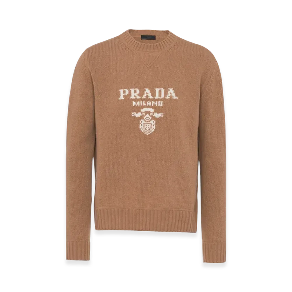 PRADA Wool Cashmere Crewneck Sweater "Camel Brown"