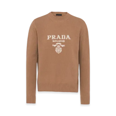 PRADA Wool Cashmere Crewneck Sweater "Camel Brown"