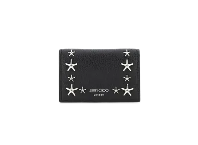 Jimmy Choo Nello Soft Grainy Calf Leather Card Case With Stars Studs "Black"