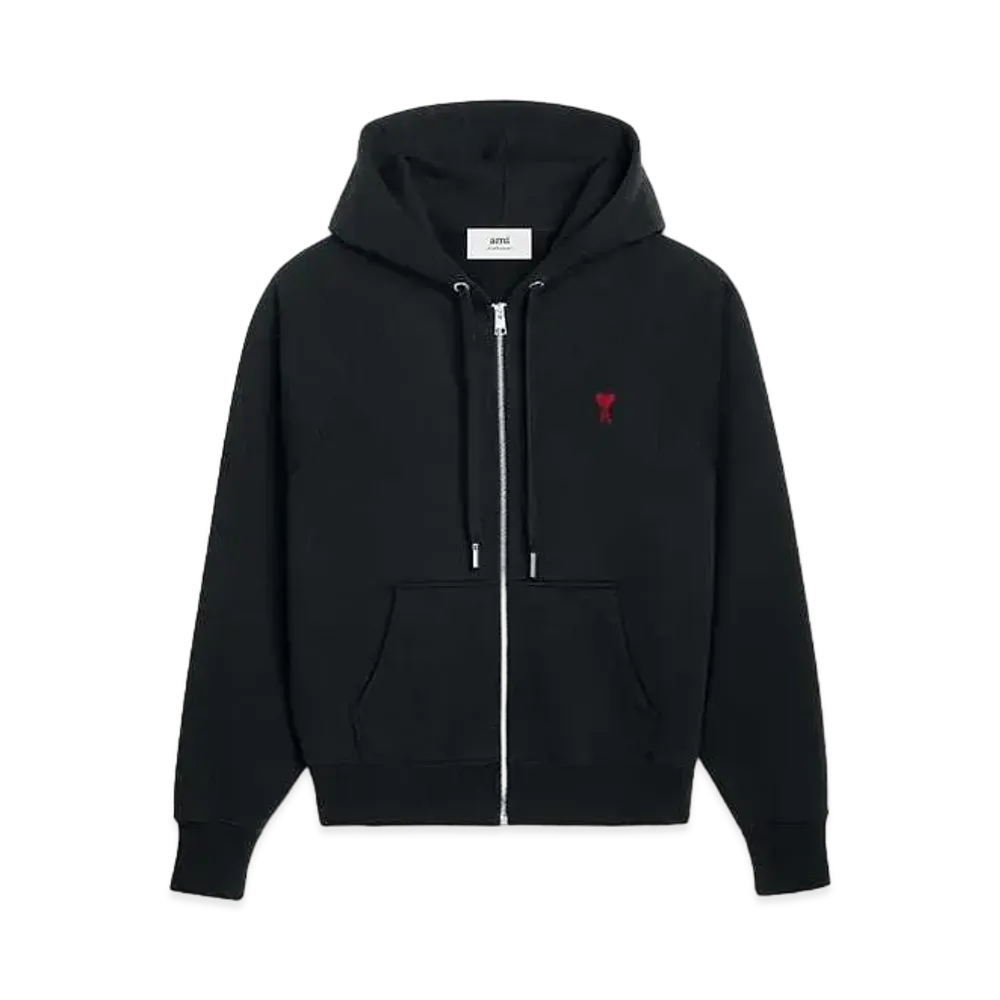 AMI PARIS Loop Back Organic Cotton Heavy Fleece Zip Parka "Black"
