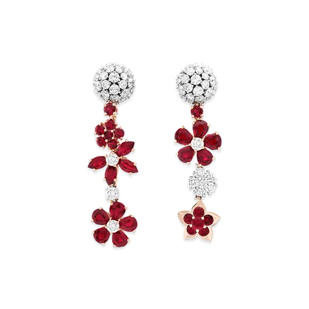 Van Cleef & Arpels Folie des Pres earrings "18K Rose gold/Diamond/Ruby"