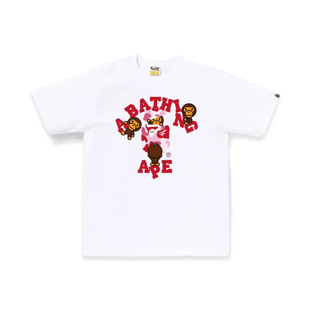 A BATHING APE ABC Camo College Milo Tee "White/Pink"