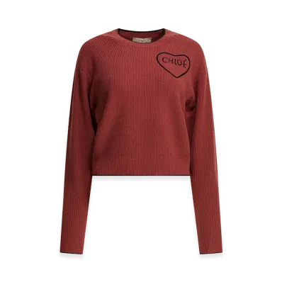 Chloe Women's Cropped Fitted Wool Knit Logo Sweater "Coppery Pink"