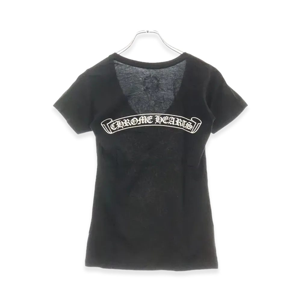 Chrome Hearts Cemetery Cross Scroll Label Back Print V-Neck T-Shirt "Black"