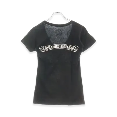 Chrome Hearts Cemetery Cross Scroll Label Back Print V-Neck T-Shirt "Black"