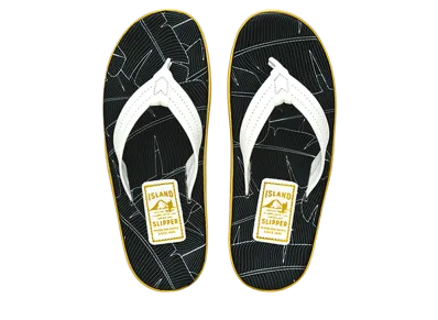 ISLAND SLIPPER Canvas Leaf + Leather "SPF Banana Palm Black/White" 20PTLF202