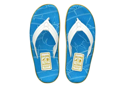ISLAND SLIPPER Canvas Leaf + Leather "SPF Banana Palm Blue/White" 20PTLF202