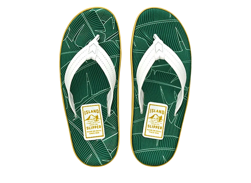 ISLAND SLIPPER Canvas Leaf + Leather "SPF Banana Palm Green/White" 20PTLF202