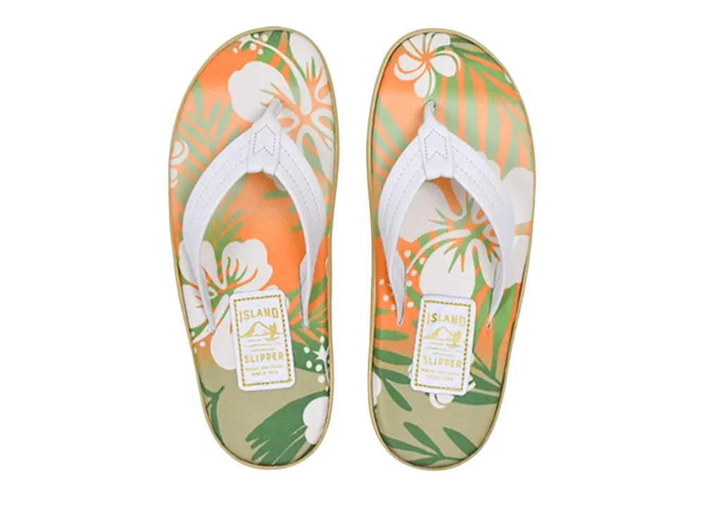 ISLAND SLIPPER Canvas Leaf + Leather "SPF Orange Hibiscus/White" 20PTLF202