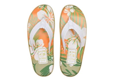 ISLAND SLIPPER Canvas Leaf + Leather "SPF Orange Hibiscus/White" 20PTLF202