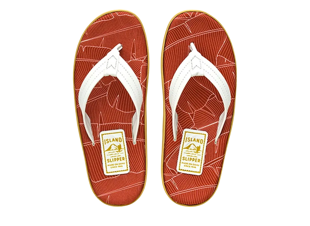 ISLAND SLIPPER Canvas Leaf + Leather "SPF Banana Palm Maroon/White" 20PTLF202
