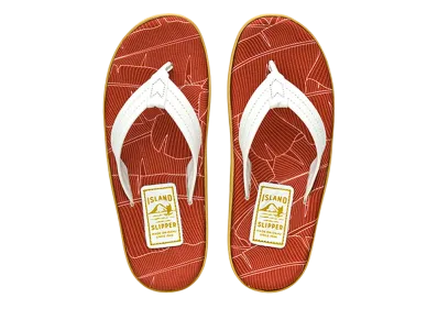 ISLAND SLIPPER Canvas Leaf + Leather "SPF Banana Palm Maroon/White" 20PTLF202