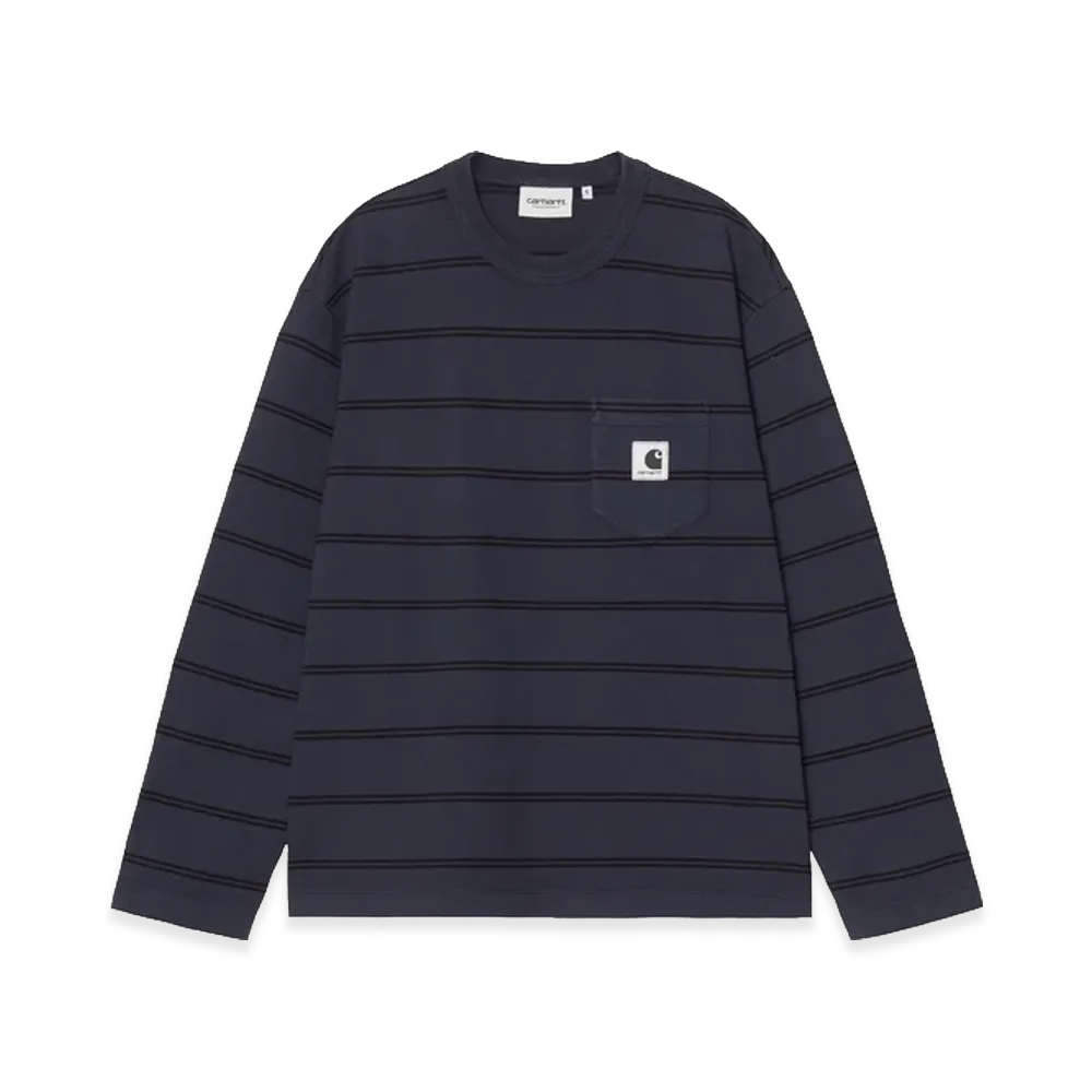 Carhartt WIP Women's L/S Cardona Pocket T-Shirt "Cardona Stripe/Natural/Dark Navy/Garment Dyed"