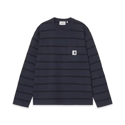 Carhartt WIP Women's L/S Cardona Pocket T-Shirt "Cardona Stripe/Natural/Dark Navy/Garment Dyed"