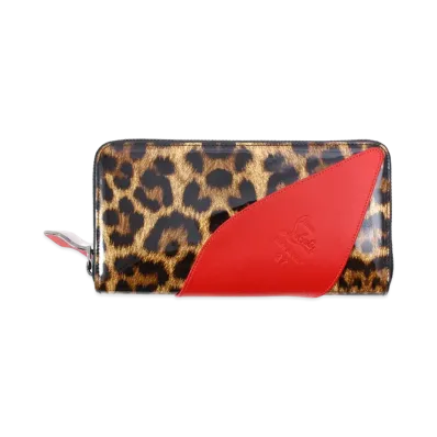 Christian Louboutin Soulita Enamel Zip Around Wallet "Leopard"