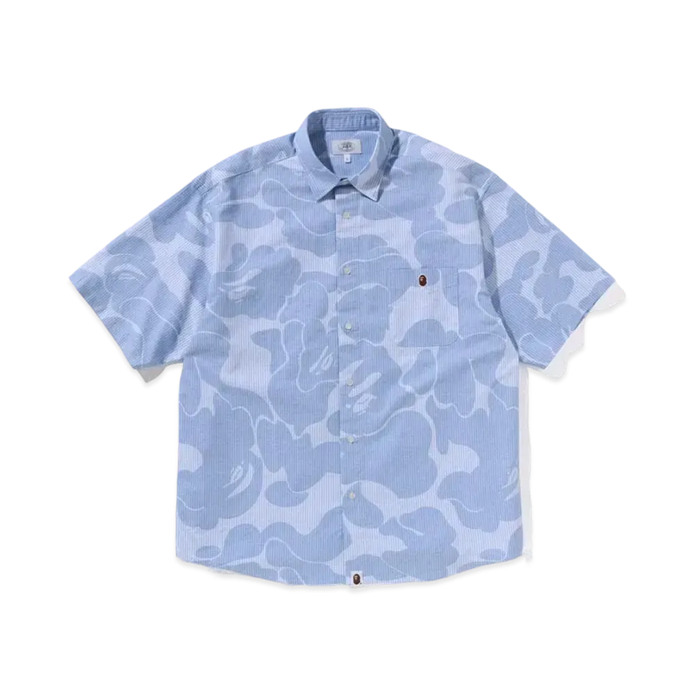 A BATHING APE Stripe Camo Relaxed Fit SS Shirt "Sax"