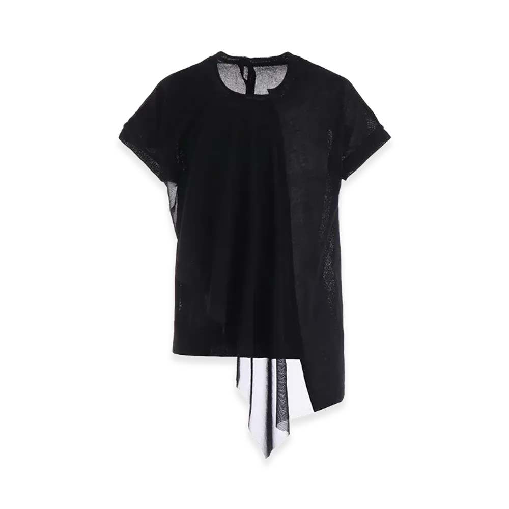 Y's Polyester Tulle Asymmetric Pullover "Black"