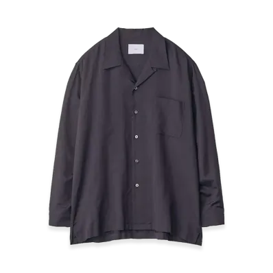 ssstein Silk Cupro Twill Open Collar Shirt "Dark Navy"