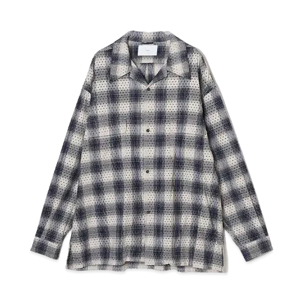 SUGARHILL PUNCHING YAK OMBRE PLAID OPEN COLLER BLOUSE "BLUE OMBRE"