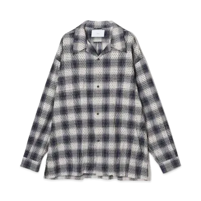 SUGARHILL PUNCHING YAK OMBRE PLAID OPEN COLLER BLOUSE "BLUE OMBRE"