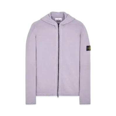 Stone Island Lambswool Hooded Cardigan Knit "Lavender"