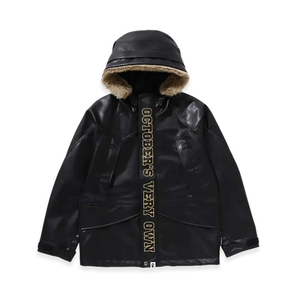 A BATHING APE x OVO Synthetic Washable Leather Snowboard Jacket "Black"