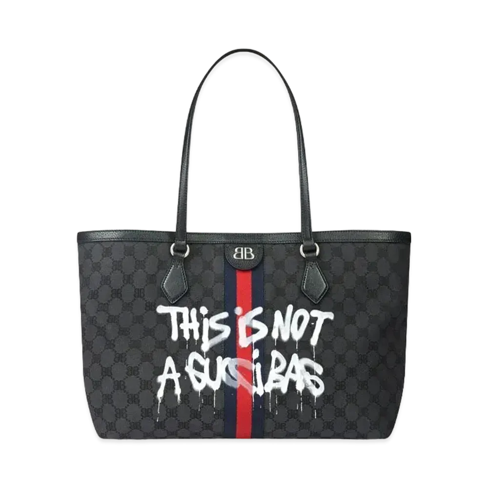 GUCCI x BALENCIAGA The Hacker Graffiti Medium Tote Bag Canvas Jacquard "Black"