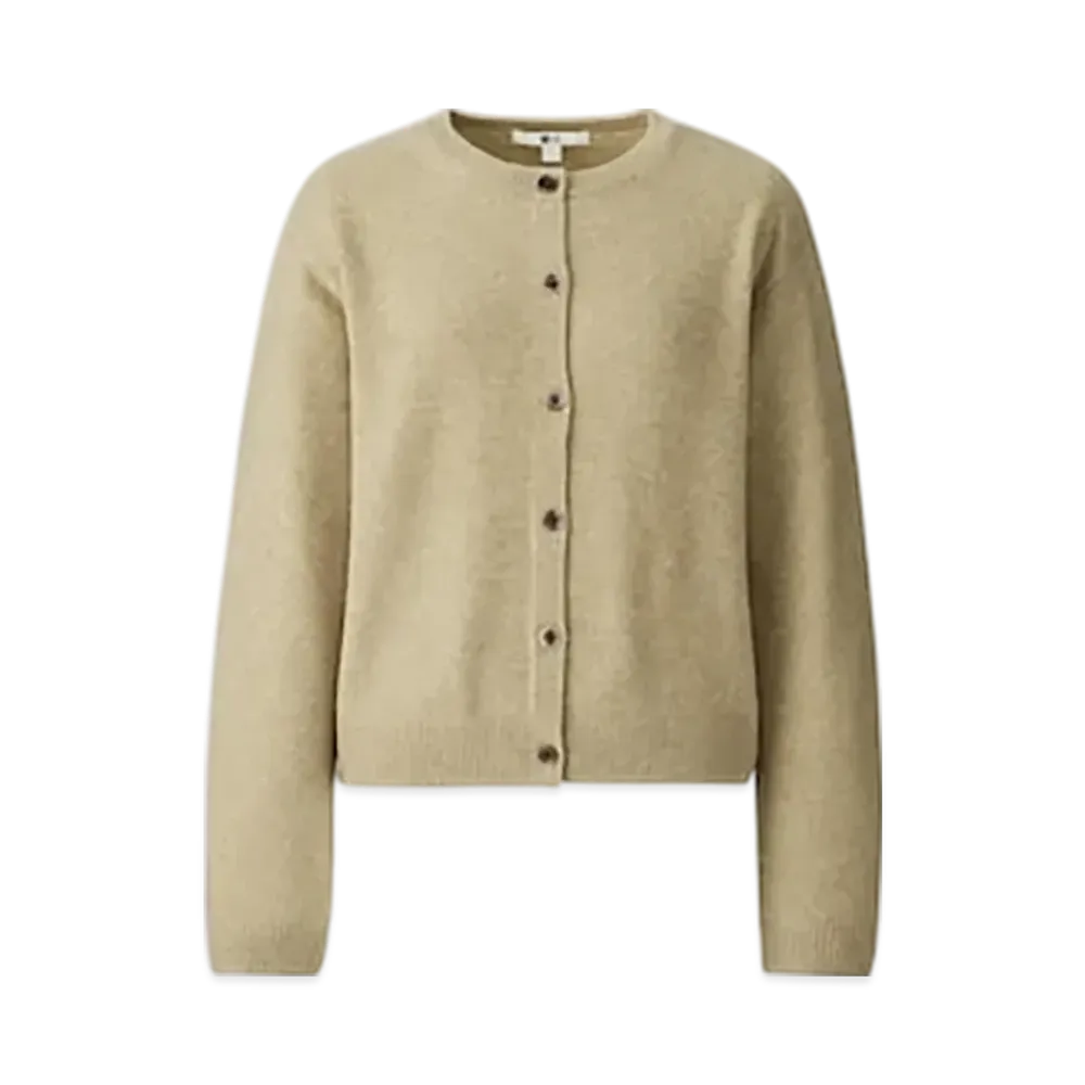 Uniqlo C Women'S Cashmere Crew Neck Short Cardigan "Beige #1"
