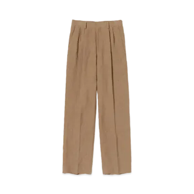 AURALEE Linen Silk Tweed Slacks "Brown"