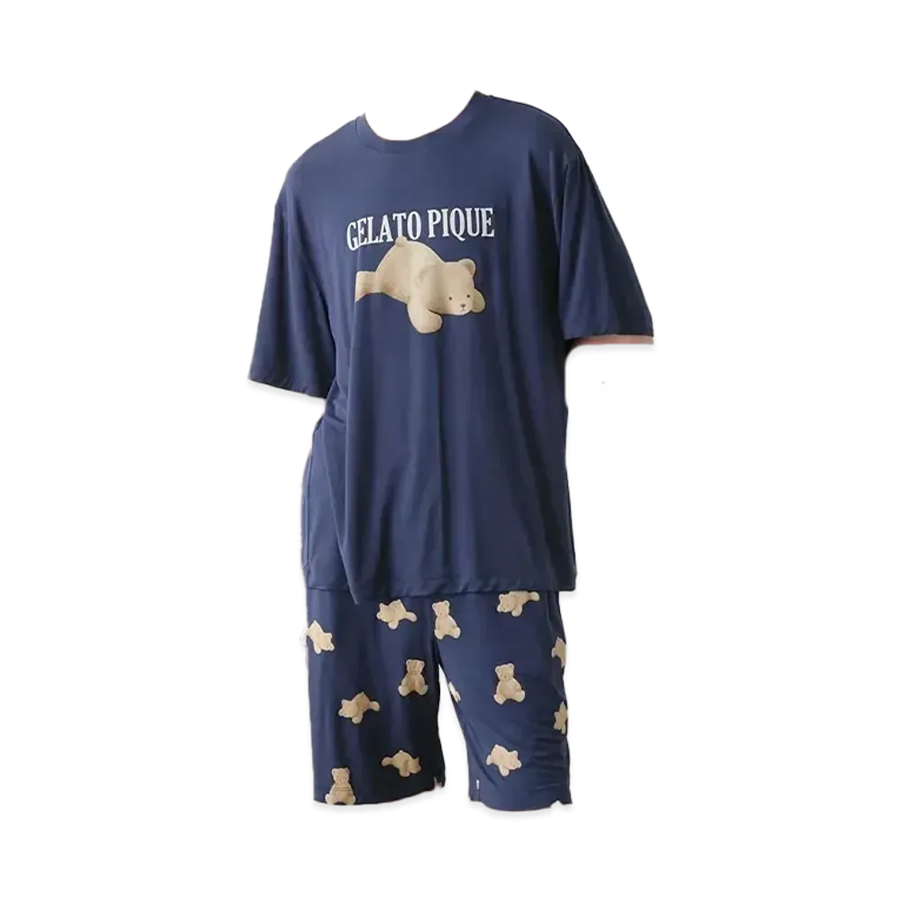 GELATO PIQUE Homme Cool Touch Sensation Bear One Point T-Shirt & Shorts Set "Navy"