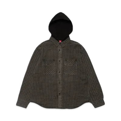 Supreme Houndstooth Flannel Hooded Shirt "Black"