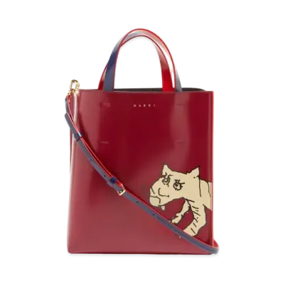 Marni Tiger Polished Leather Small Museo Bag "Red"