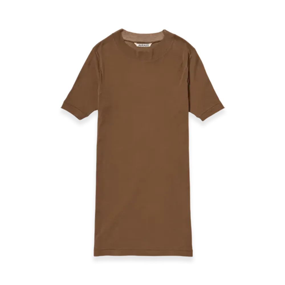 AURALEE Super High Gauge Sheer Rib T-Shirt "Brown"