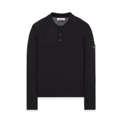 Stone Island 535B9 Reverse Stocking Stitch Slub Wool Nylon Polo Shirt Knit - 23FW "Black"