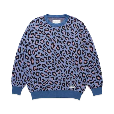 WACKO MARIA Leopard Knit Jacquard Sweater "Blue"