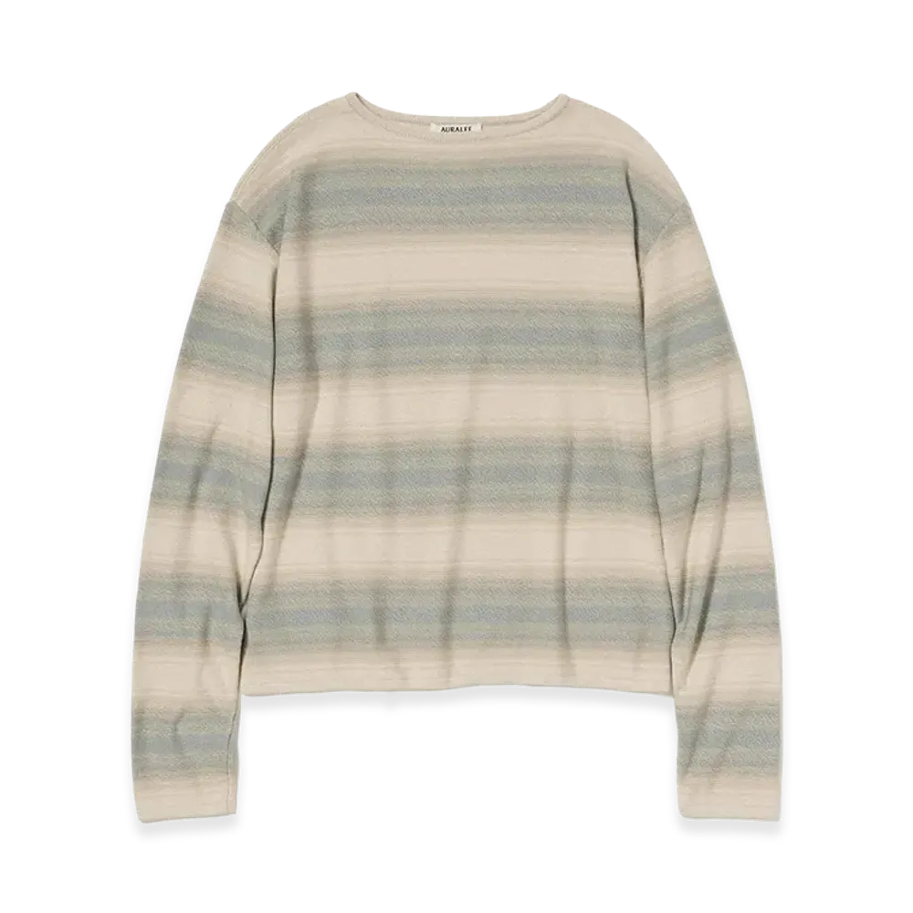 AURALEE Cotton Silk Gradient Stripe Knit Boat Neck P/O "Blue Beige Stripe"