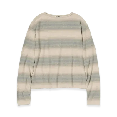 AURALEE Cotton Silk Gradient Stripe Knit Boat Neck P/O "Blue Beige Stripe"