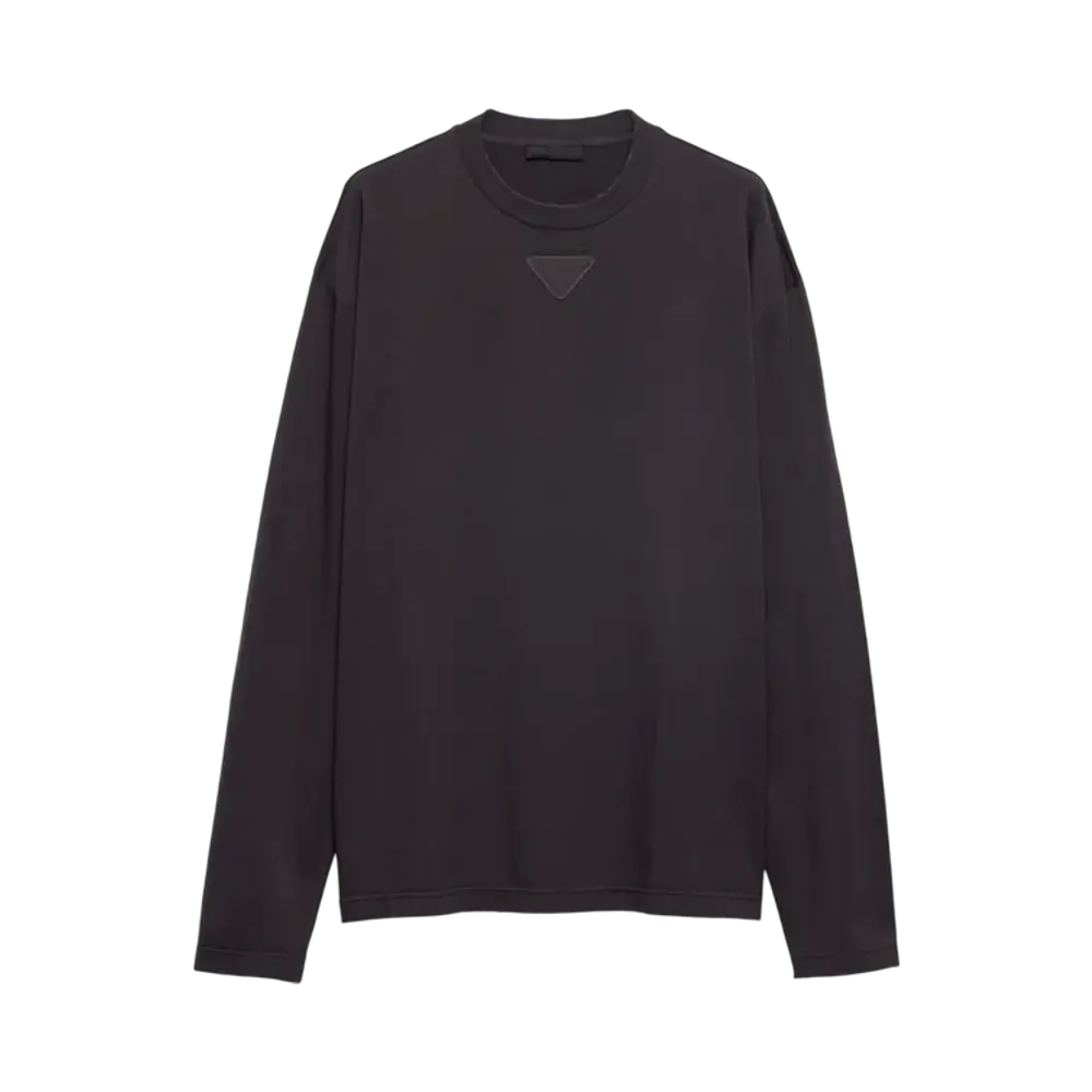 PRADA Men's Long-Sleeved Cotton T-Shirt "Silver Gray"